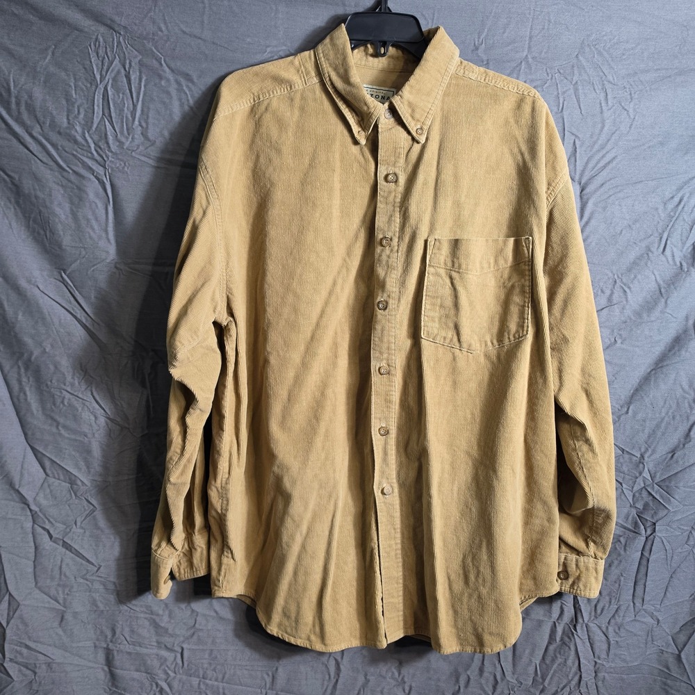 Arizona Jean Company Men Tan Corduroy Button Down Shirt Large Long Sleeve Cotton